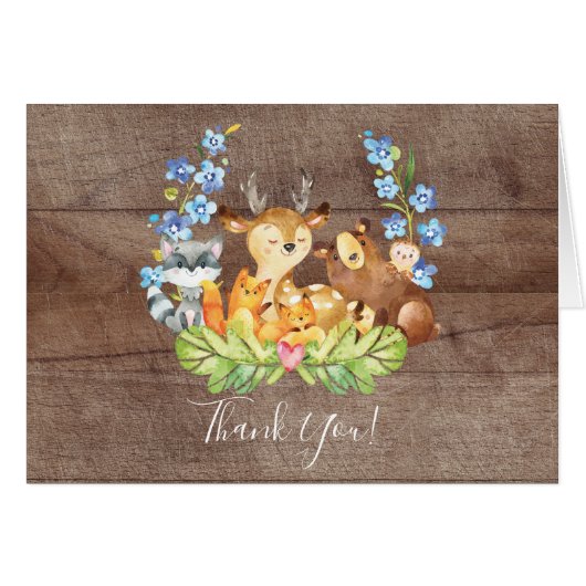 Woodland Animals Baby Shower Thank You Note (Front Horizontal)
