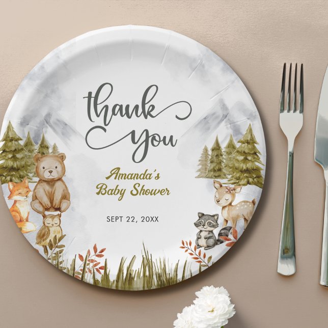 Woodland Animals Baby Shower Thank You Paper Plates (Creator Uploaded)