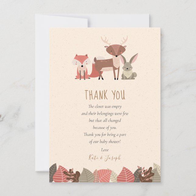 Woodland Animals Baby Shower Thank You Poem (Front)