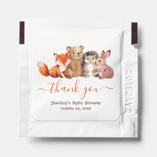 Woodland Animals Baby Shower Thank You Red Script Hand Sanitizer Packet