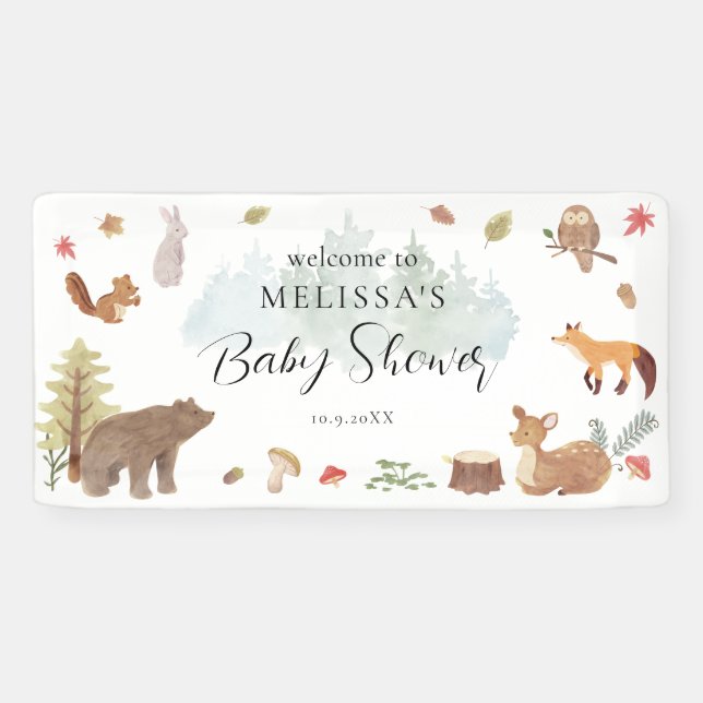 Woodland Animals Baby Shower Welcome Banner (Horizontal)