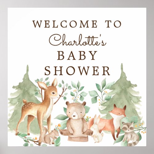 Woodland Animals Baby Shower Welcome Poster