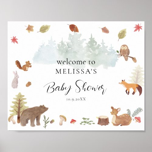 Woodland Animals Baby Shower Welcome Poster