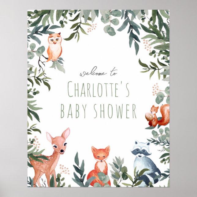 Woodland Animals Baby Shower Welcome Poster (Front)