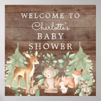 Woodland Animals Baby Shower Welcome Poster