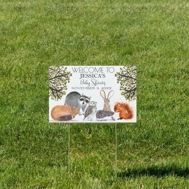 Woodland Animals Baby Shower Welcome Sign (Insitu)