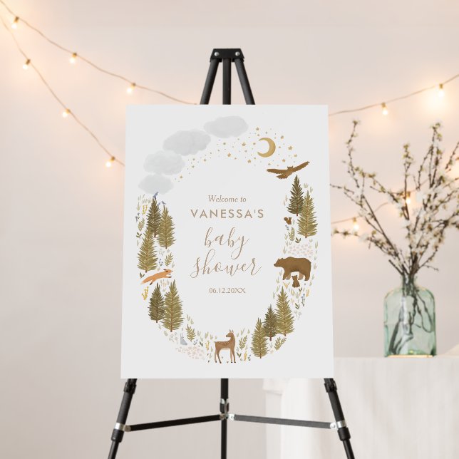 Woodland Animals Baby Shower Welcome Sign (In Situ (Stand))