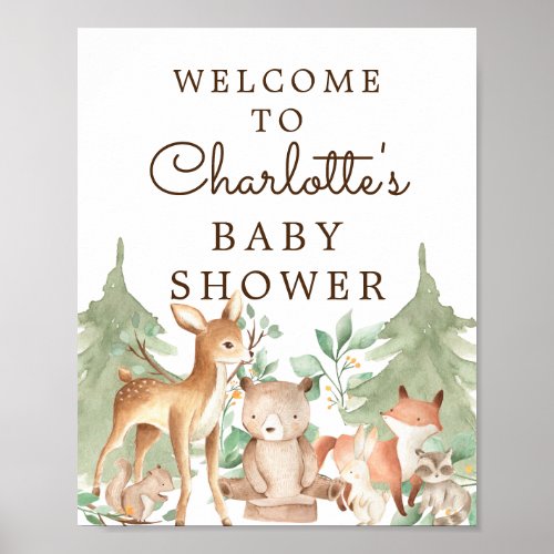 Woodland Animals Baby Shower Welcome Sign