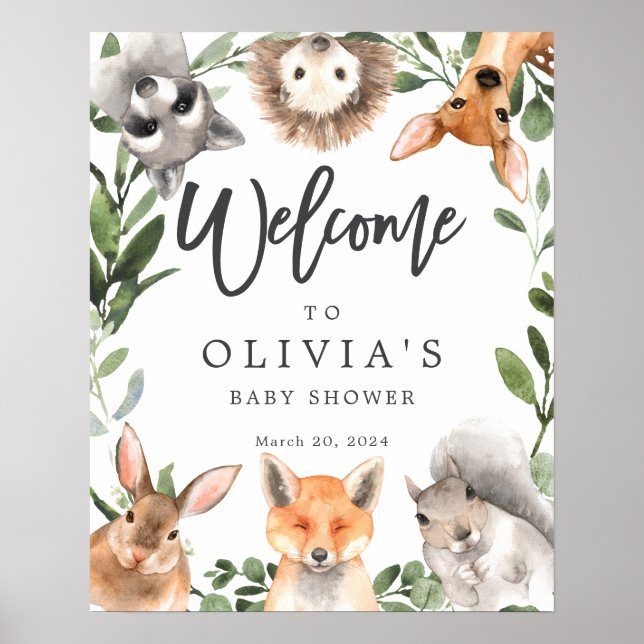 Woodland Animals Baby Shower Welcome Sign (Front)