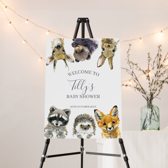 Woodland Animals Baby Shower Welcome Sign (In Situ (Stand))