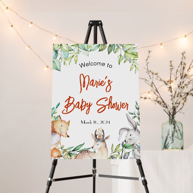 Woodland Animals Baby Shower Welcome Sign (In Situ (Stand))
