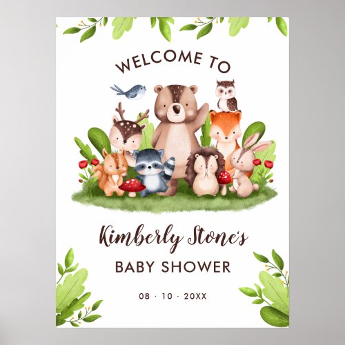 Woodland Animals Baby Shower Welcome Sign Poster