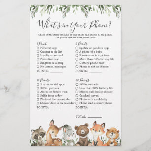Woodland Animals Baby Shower What's in Your Phone