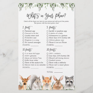 Woodland Animals Baby Shower What's in Your Phone