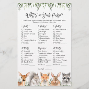 Woodland Animals Baby Shower What's in Your Purse