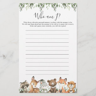 Woodland Animals Baby Shower Who Am I Game
