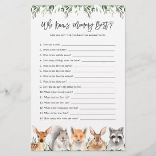 Woodland Animals Baby Shower Who Knows Mommy Best