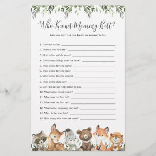 Woodland Animals Baby Shower Who Knows Mommy Best