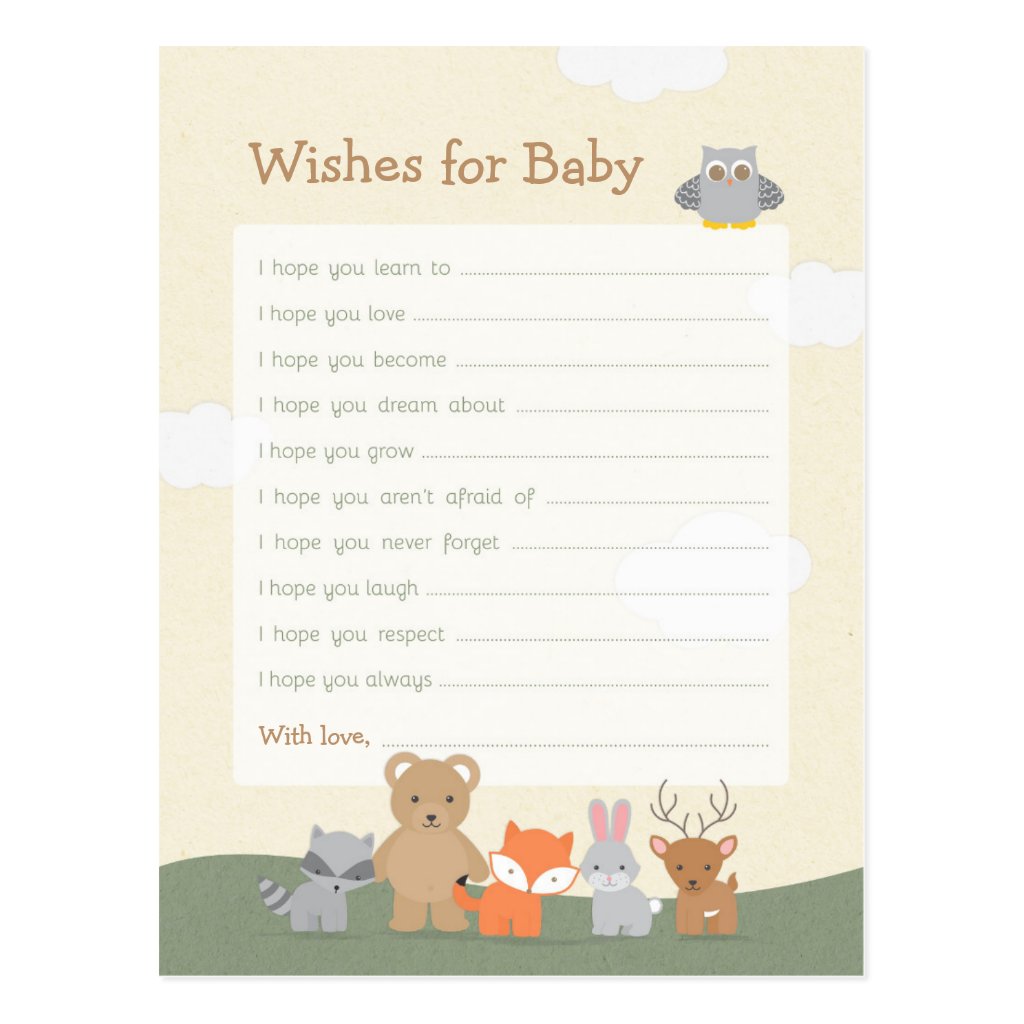 Woodland Animals Baby Shower Wishes for Baby Postcard