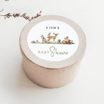 Woodland Animals Baby Shower With Name Favor Classic Round Sticker