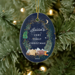 Woodland Animals Baby's First Christmas Ceramic Ornament