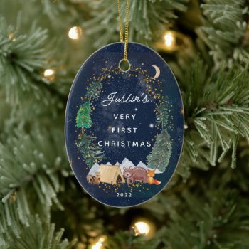 Woodland Animals Baby's First Christmas  Ceramic Ornament by celebrateitinvites at Zazzle