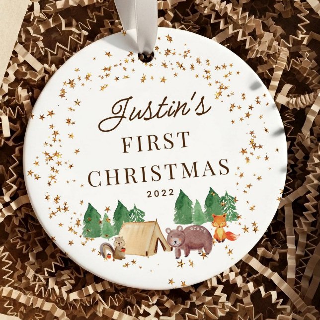 Woodland Animals Baby's First Christmas Ceramic Ornament (Creator Uploaded)