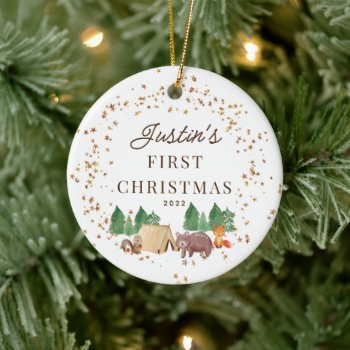 Woodland Animals Baby's First Christmas Ceramic Ornament by celebrateitinvites at Zazzle