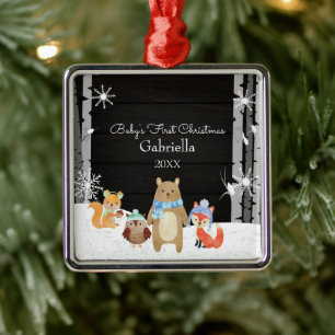 Woodland Animals Baby's First Christmas Metal Ornament