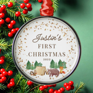 Woodland Animals Baby's First Christmas Metal Ornament