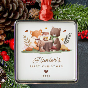 Woodland Animals Baby's First Christmas Metal Ornament