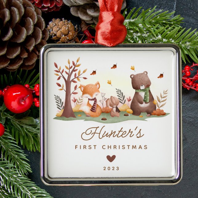 Woodland Animals Baby's First Christmas Metal Ornament (Creator Uploaded)