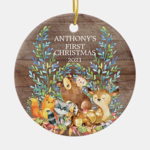 Woodland Animals Babys First Christmas Ornament