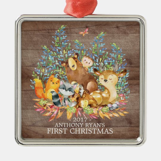 Woodland Animals Baby's First Christmas Ornament | Zazzle.com