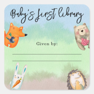 Woodland animals - baby's first library square sticker