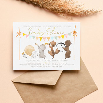 Woodland Animals Band Parade Cute Baby Shower Invitation by Cali_Graphics at Zazzle