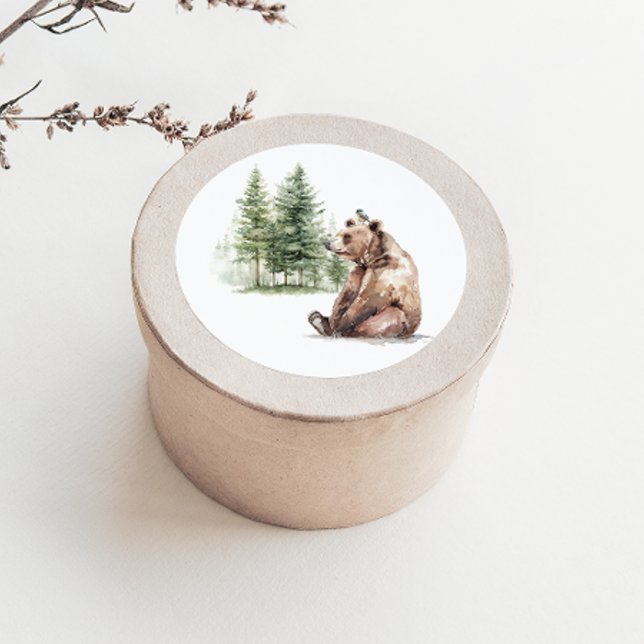 Woodland Animals | Bear And Bird Baby Shower Favor Classic Round Sticker (Creator Uploaded)