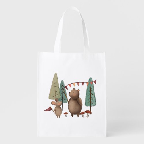 Woodland Animals Bear and Mouse Grocery Bag