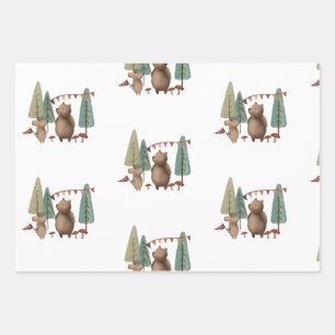 Woodland Animals Bear and Mouse Wrapping Paper Sheets