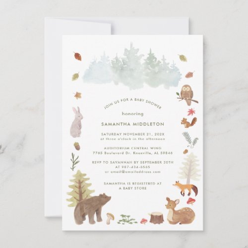 Woodland Animals Bear Baby Shower Invitation