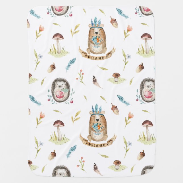 Woodland Animals Bear Decorative Blanket (Front)