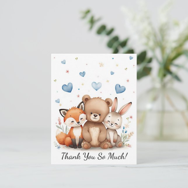 Woodland Animals Bear Fox Bunny Kids Pastel Blue Note Card (Standing Front)
