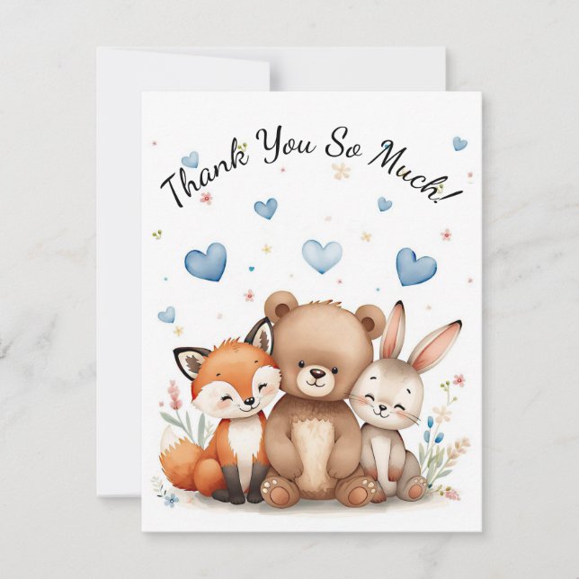 Woodland Animals Bear Fox Bunny Kids Pastel Blue Note Card (Front)