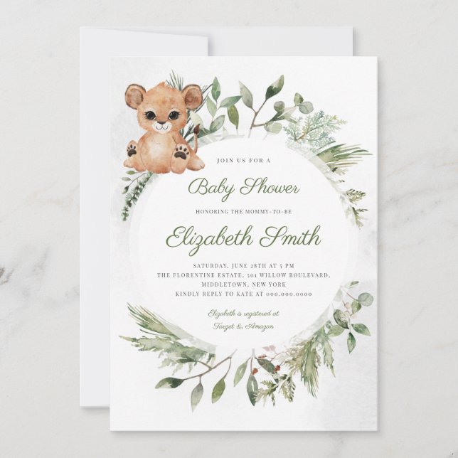 Woodland Animals Bear Greenery Baby Shower Invitat Invitation (Front)