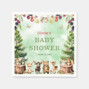 Woodland Animals Berry Flowers Baby Shower Napkins