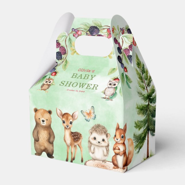 Woodland Animals BerryFlower Baby Shower Favor Box (Front Side)