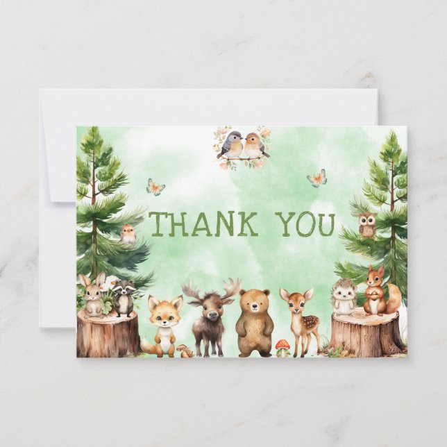 Woodland Animals berryflower Baby Shower Thank You Card (Front)