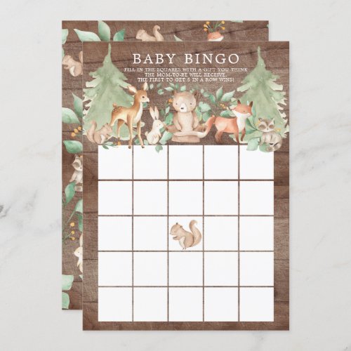 Woodland Animals BINGO Baby Shower Game Invitation