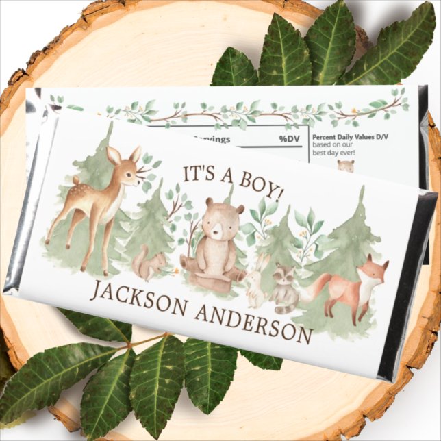 Woodland Animals Birth Announcement Hershey Bar Favors (Creator Uploaded)