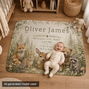 Woodland Animals Birth Stats Neutral Baby Blanket